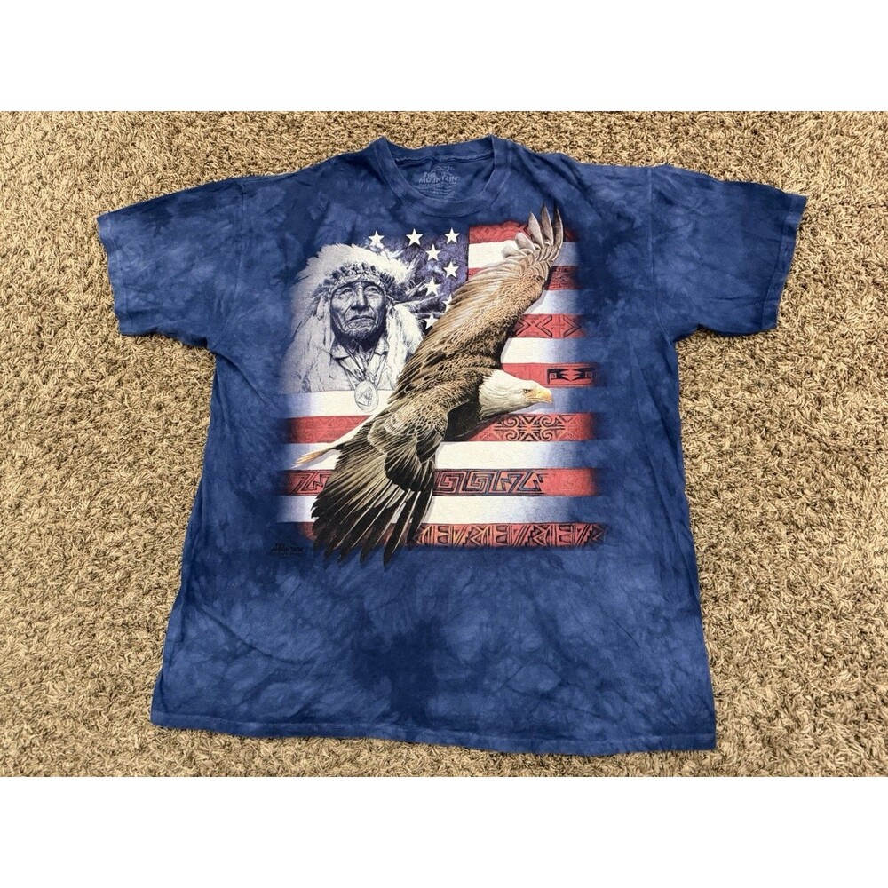 The Mountain T-Shirt Native American Indian Chief Eagle Tie Dye Blu Men Size 2XL